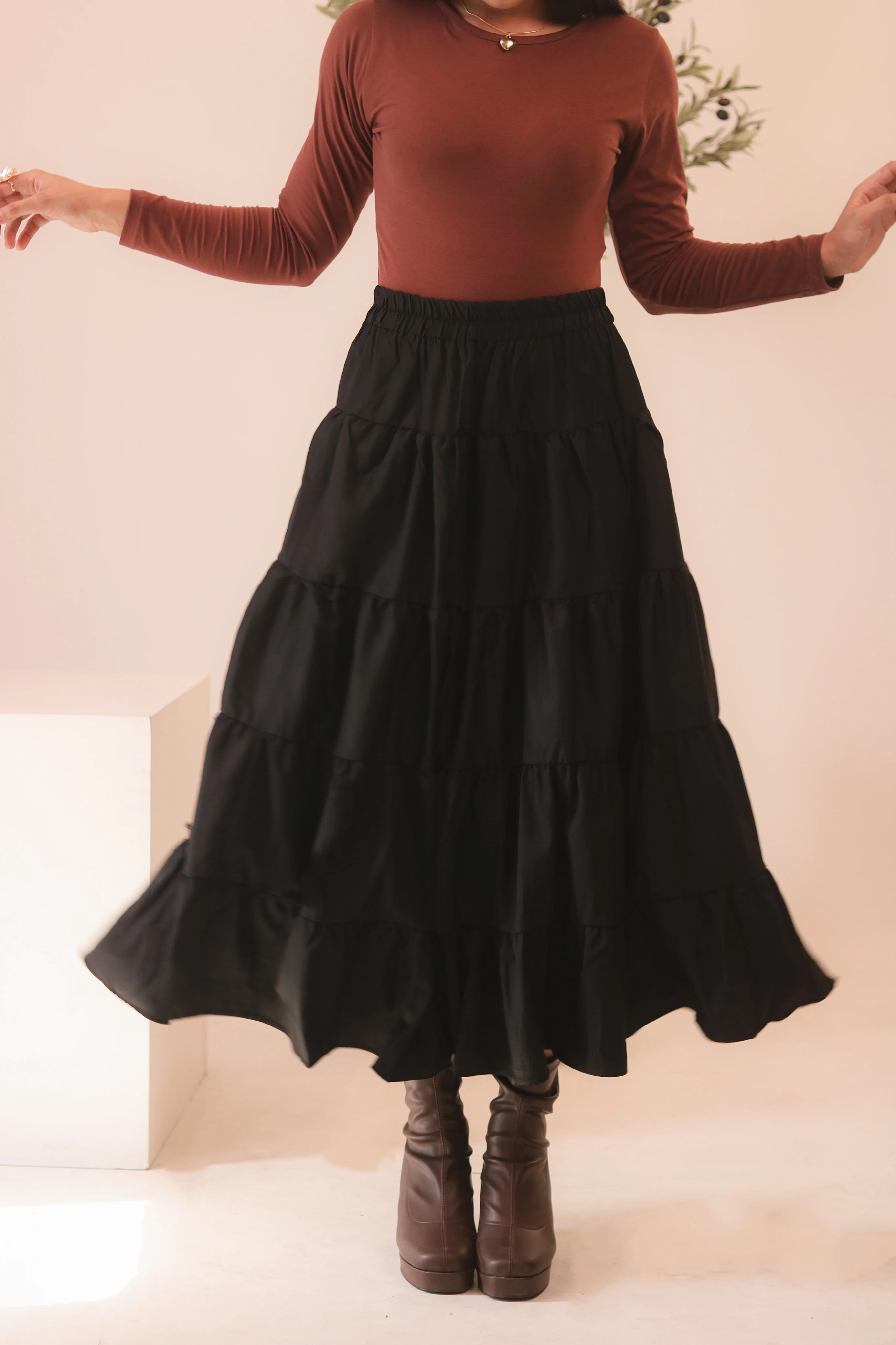 Black 4-Tier Ruffle Maxi Skirt - Image 5