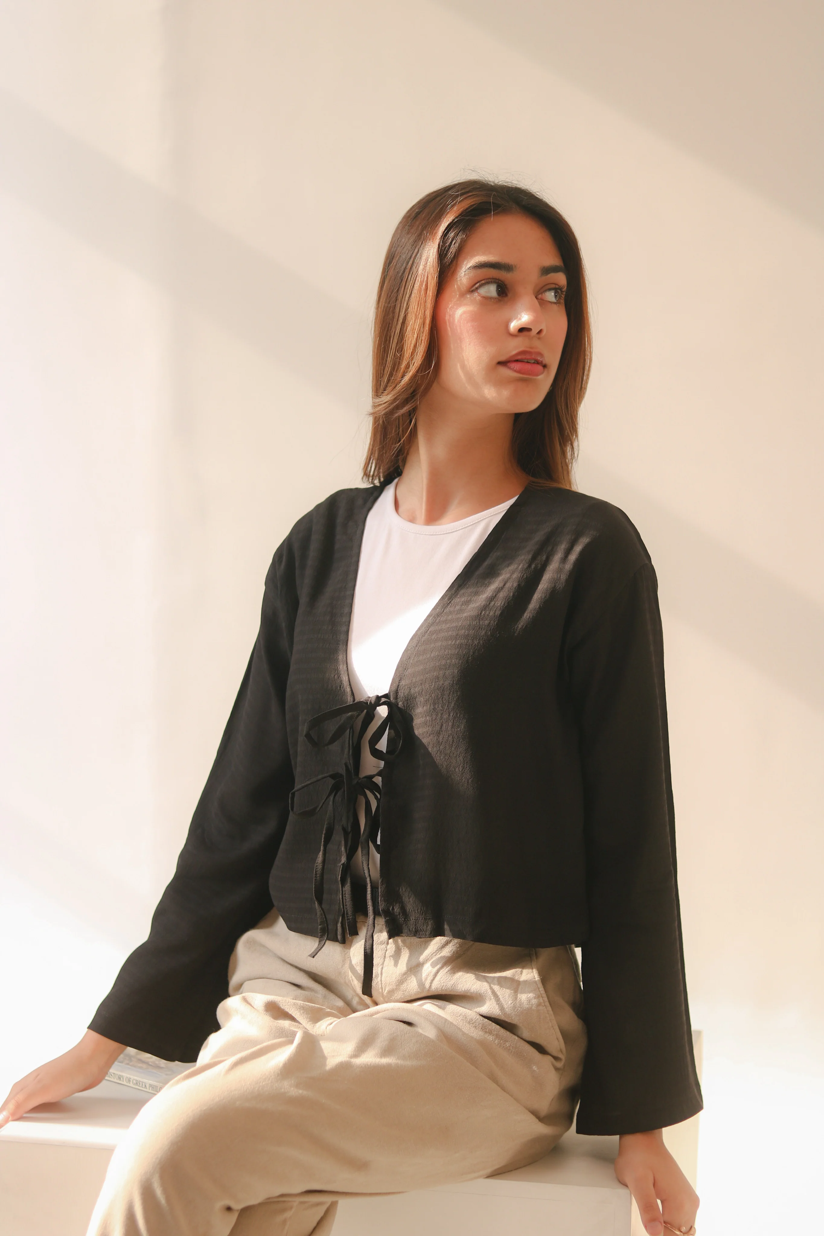 Black Front Double Tie Coverup Top - Image 4