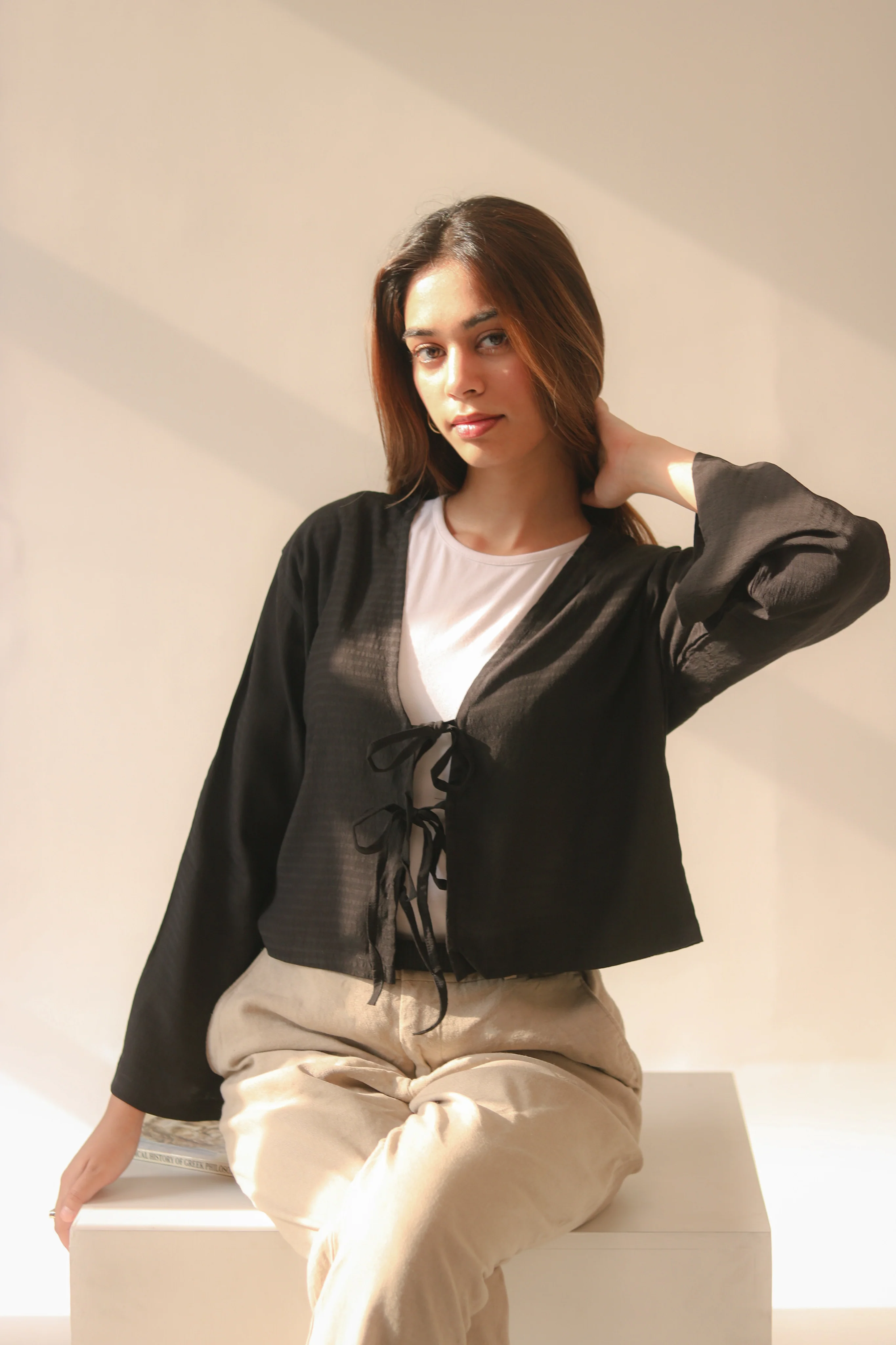 Black Front Double Tie Coverup Top - Image 6