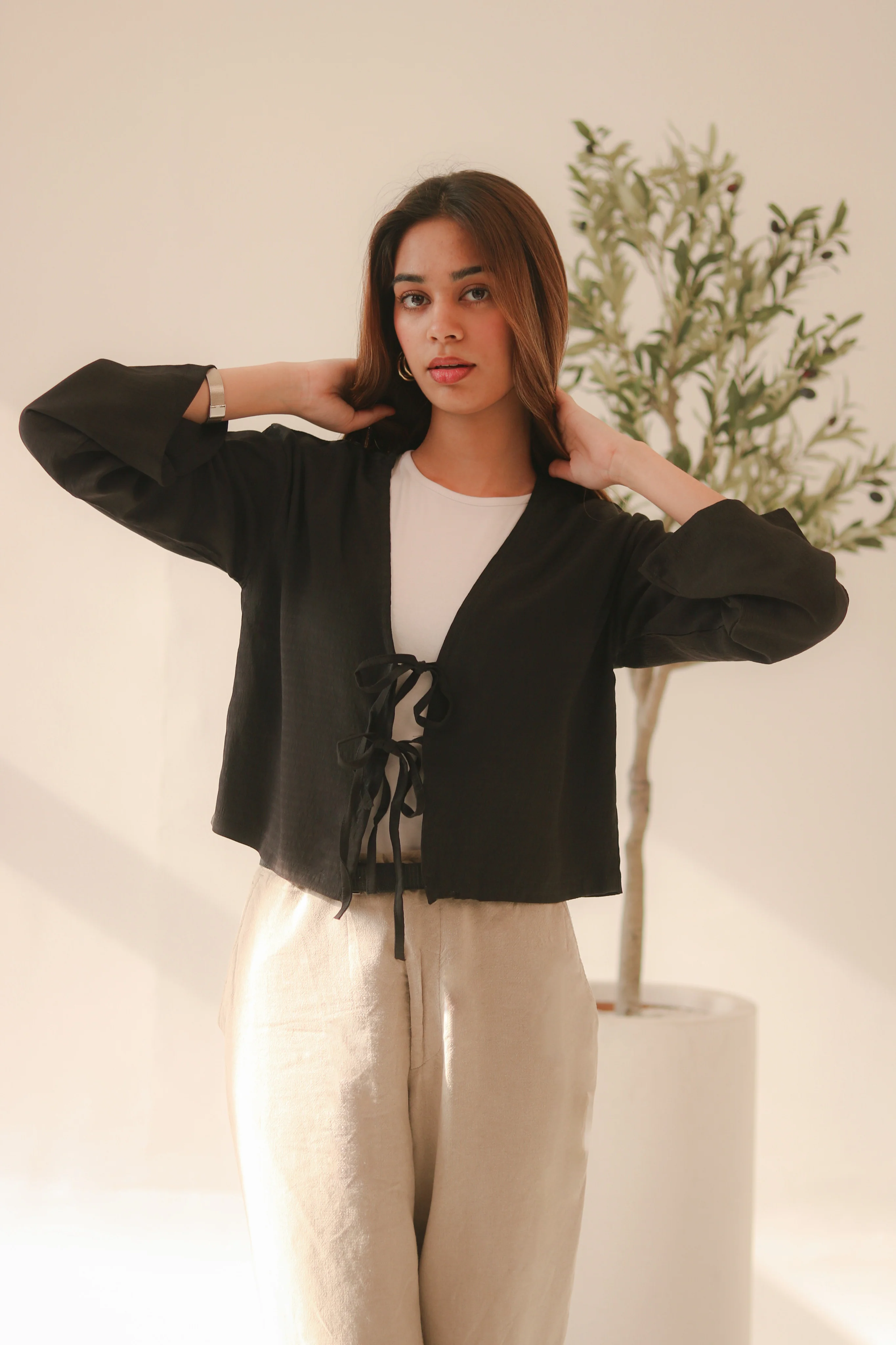 Black Front Double Tie Coverup Top - Image 8