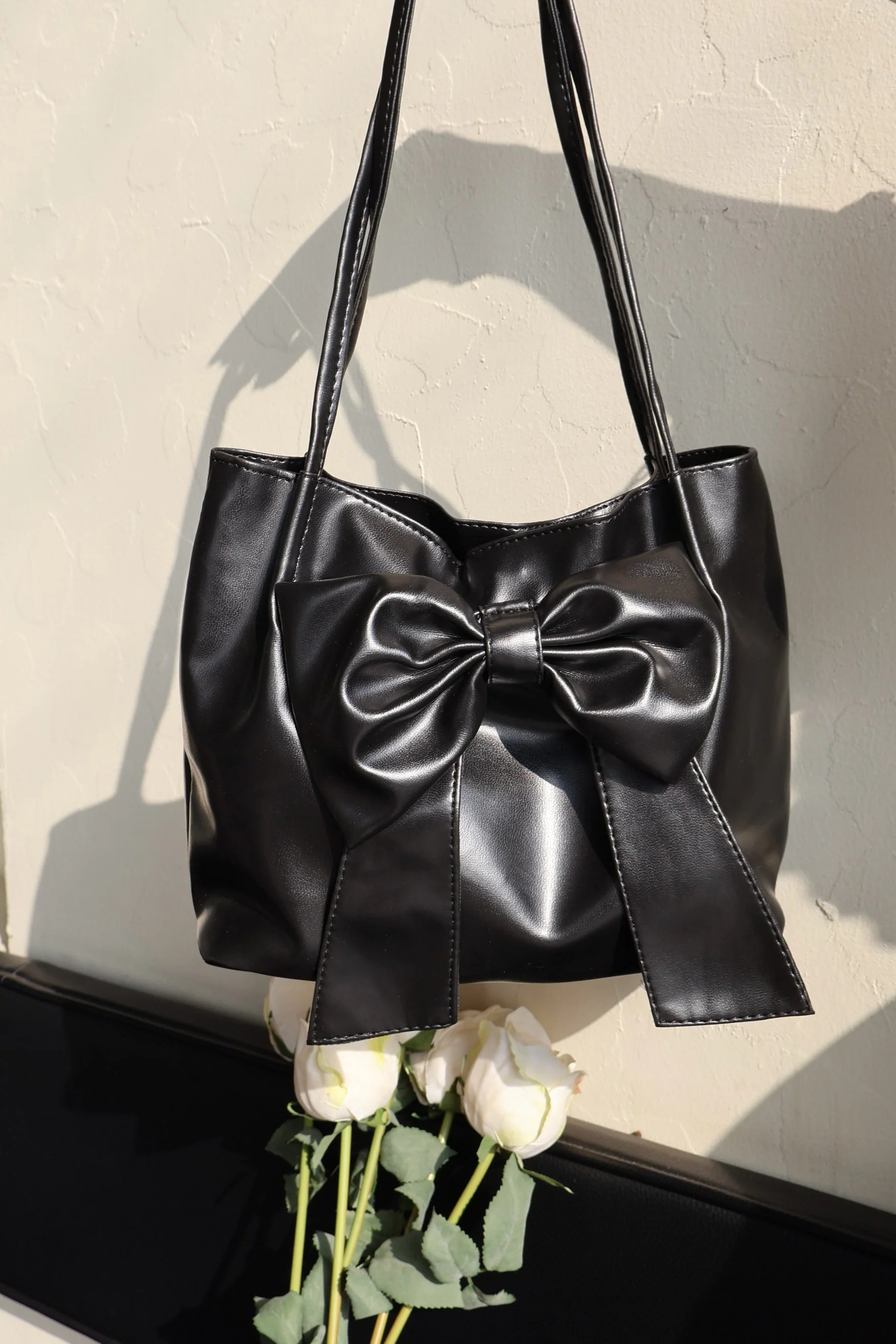 Black Soft Bow Hand Bag - Image 3