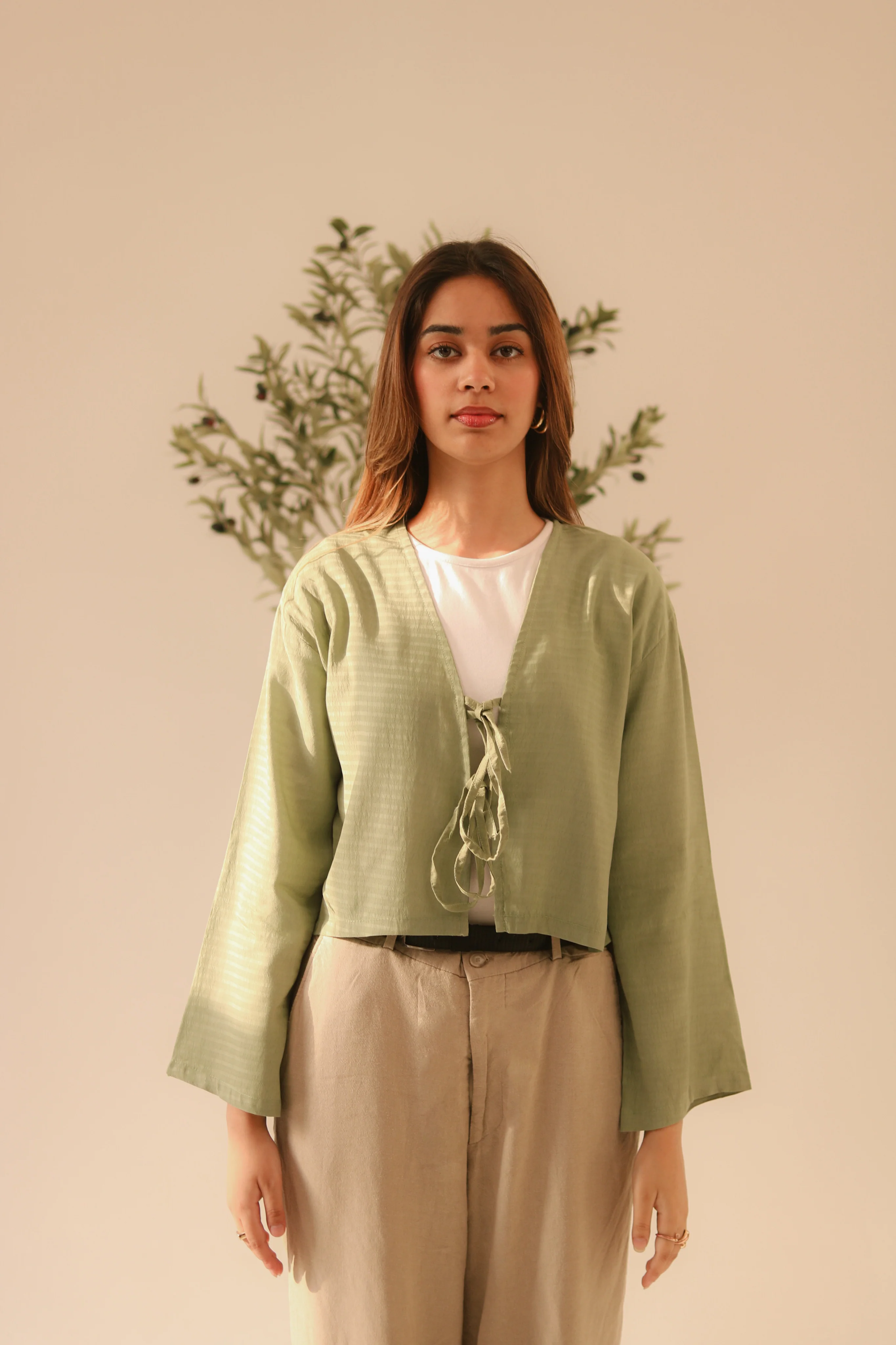 Breezy Sage Green Front Double Tie Coverup Top - Image 4