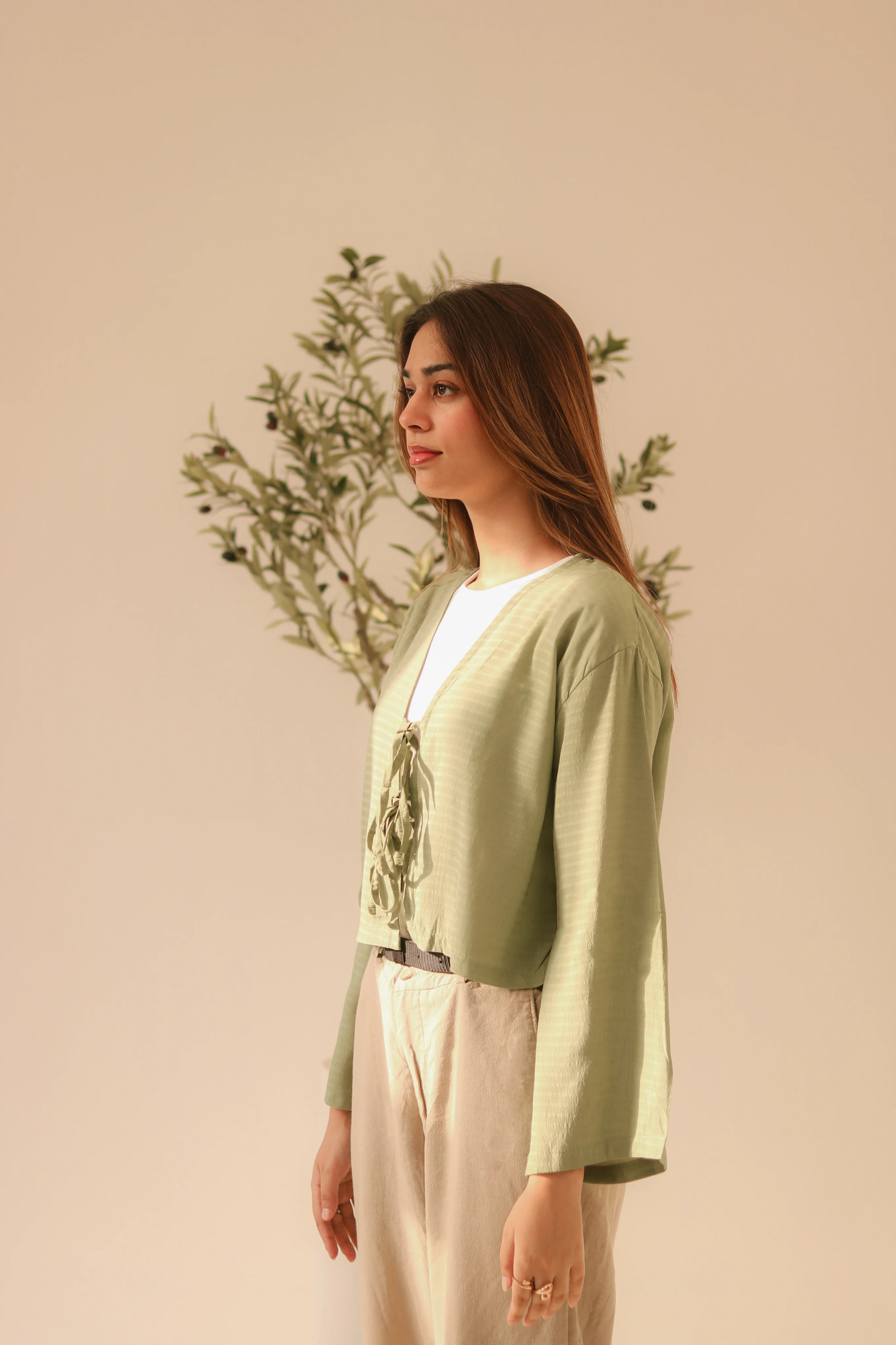 Breezy Sage Green Front Double Tie Coverup Top - Image 5