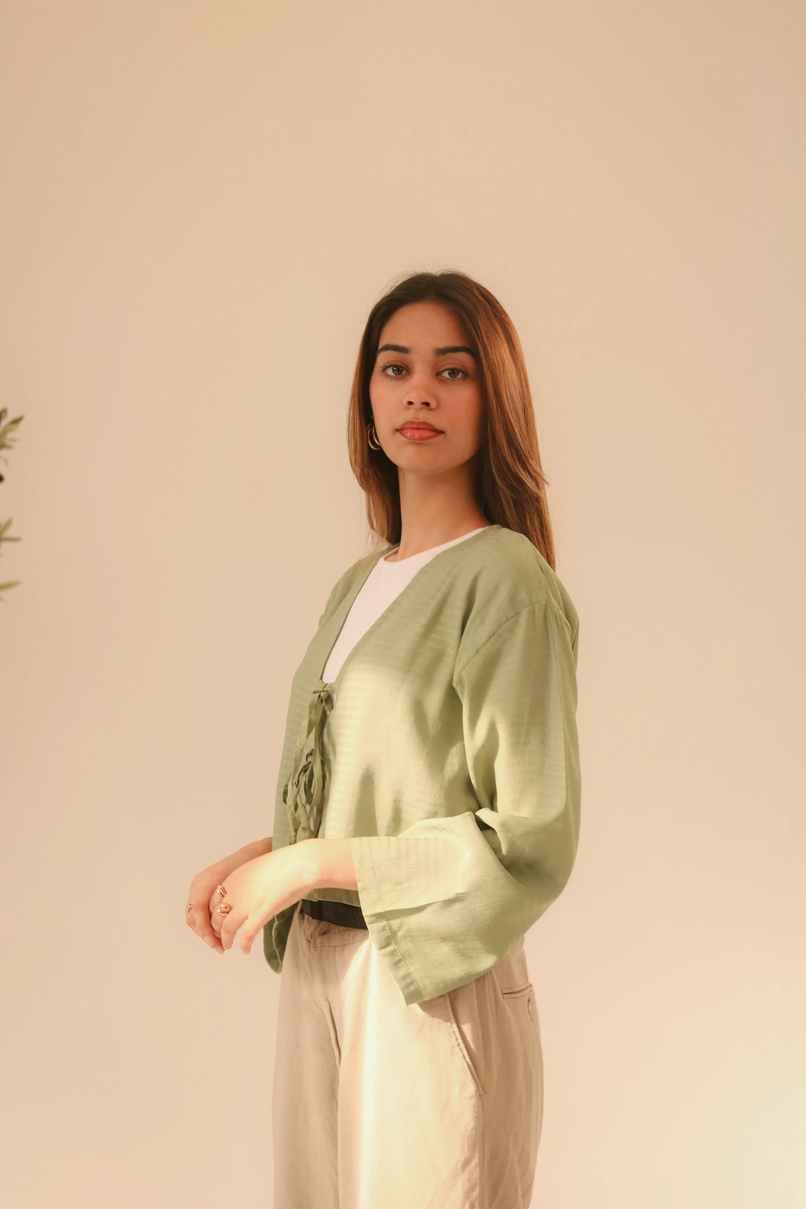 Breezy Sage Green Front Double Tie Coverup Top - Image 6