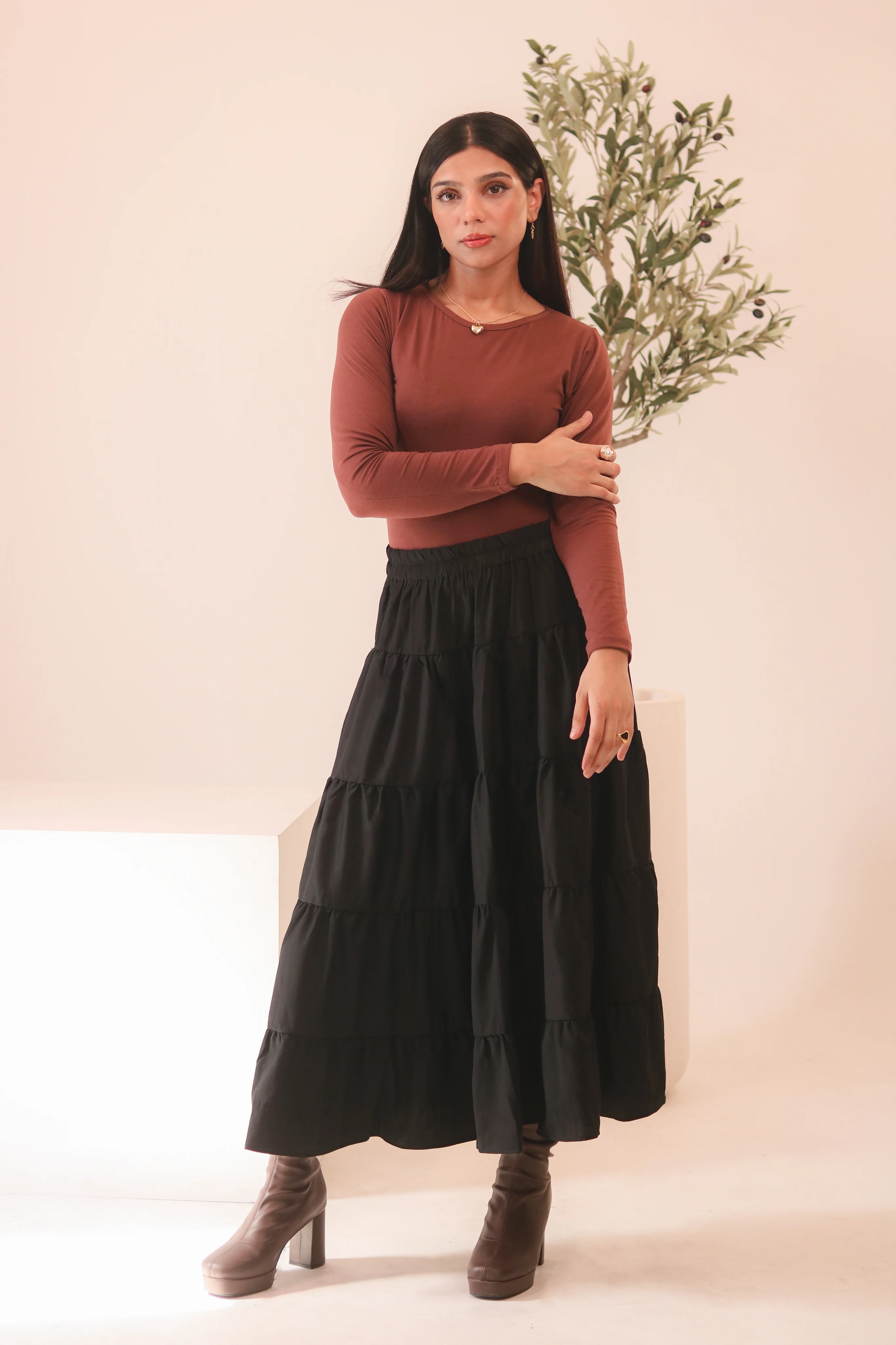 Brown Basic Fitted Full Bodysuit - Image 3