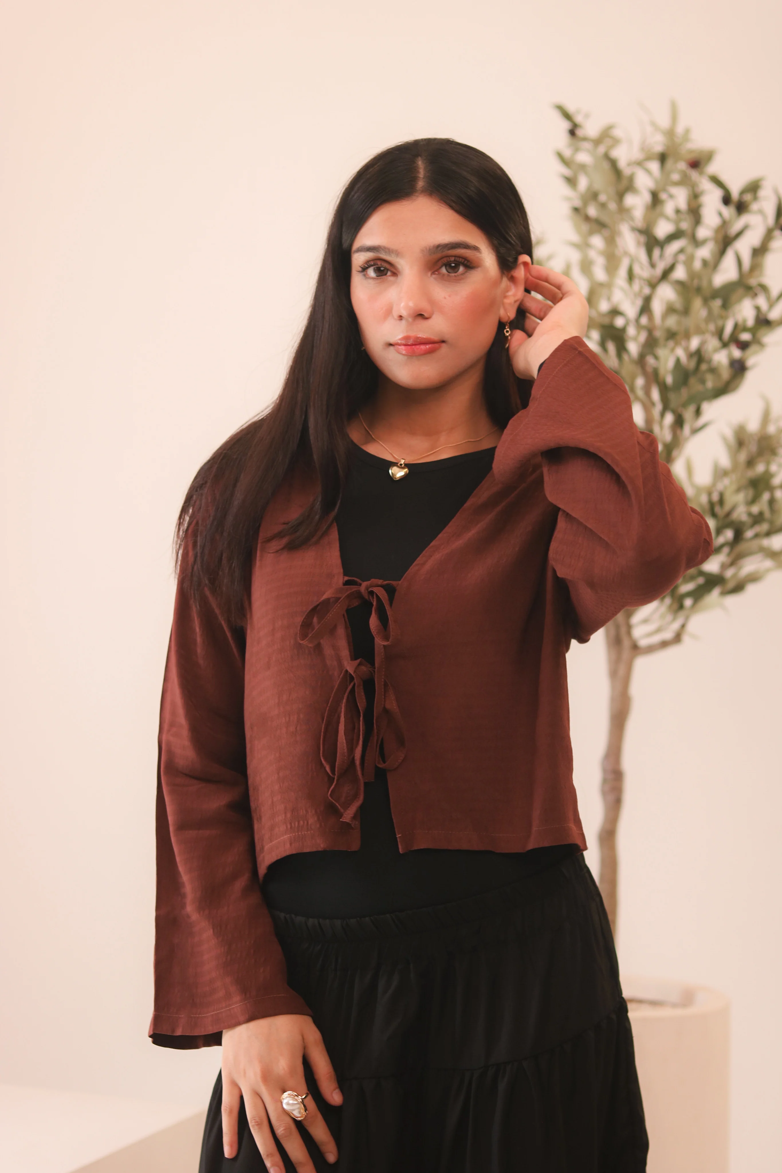 Rust Brown Front Double Tie Coverup Top - Image 3