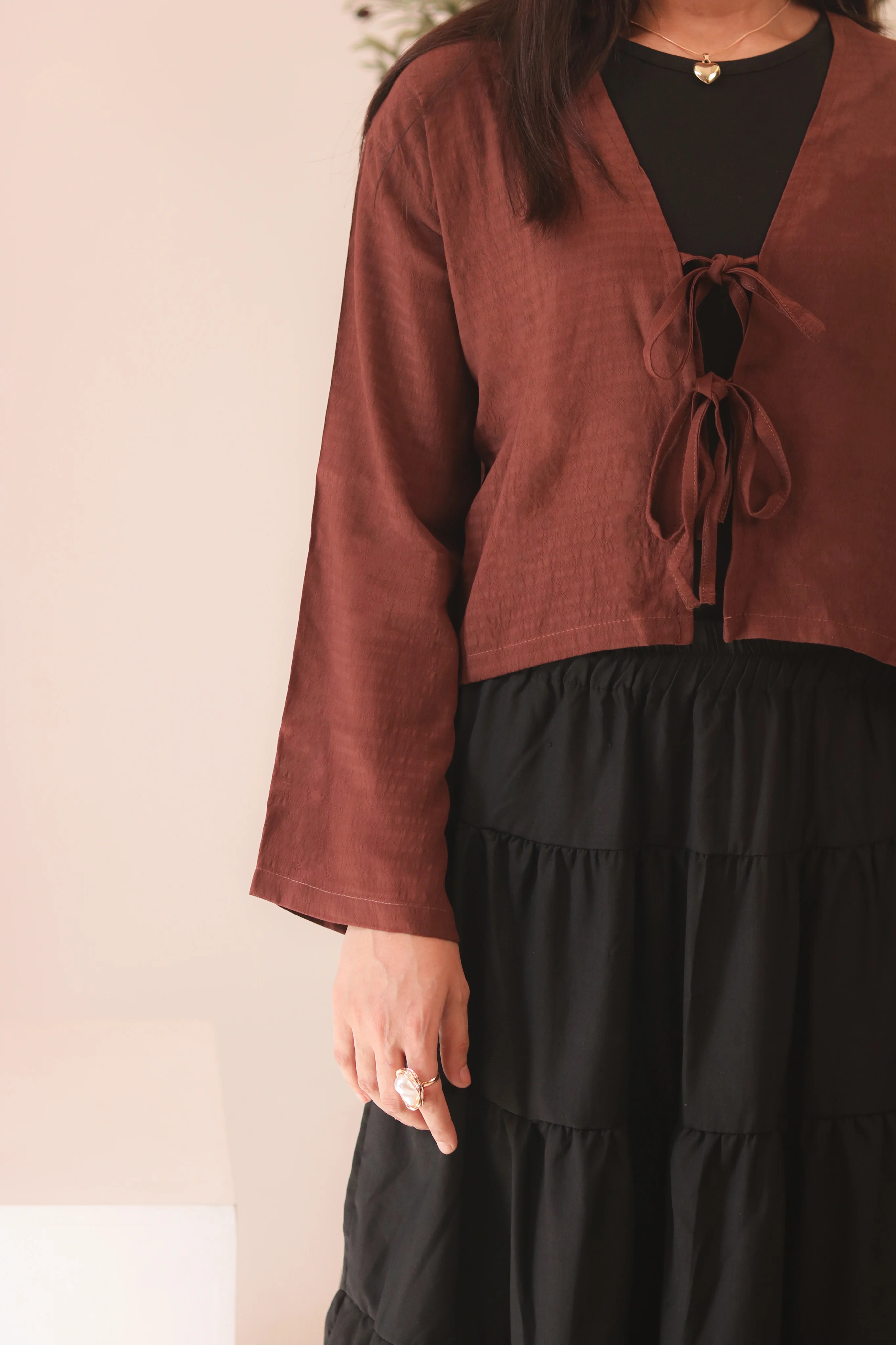 Rust Brown Front Double Tie Coverup Top - Image 4