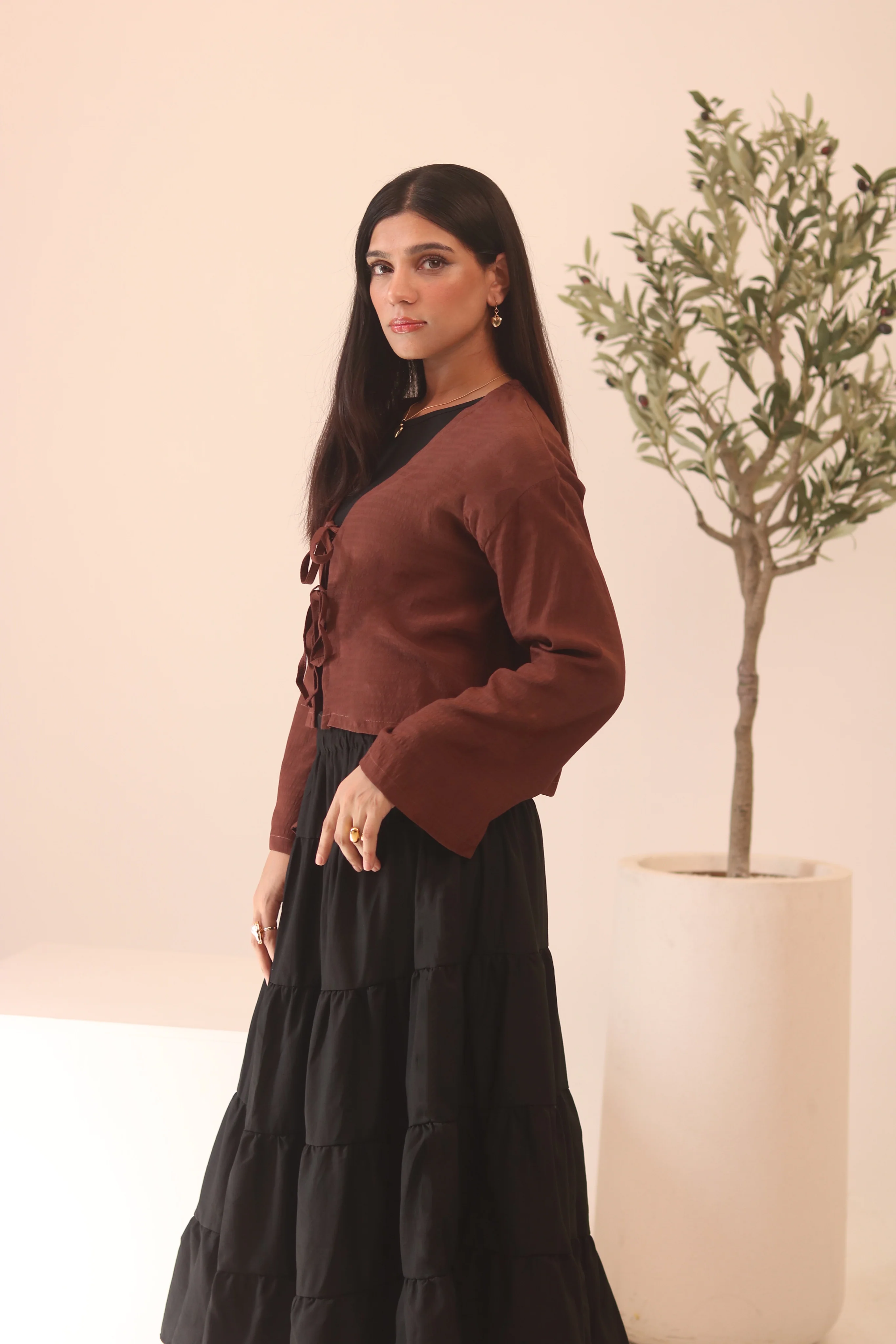 Rust Brown Front Double Tie Coverup Top - Image 5