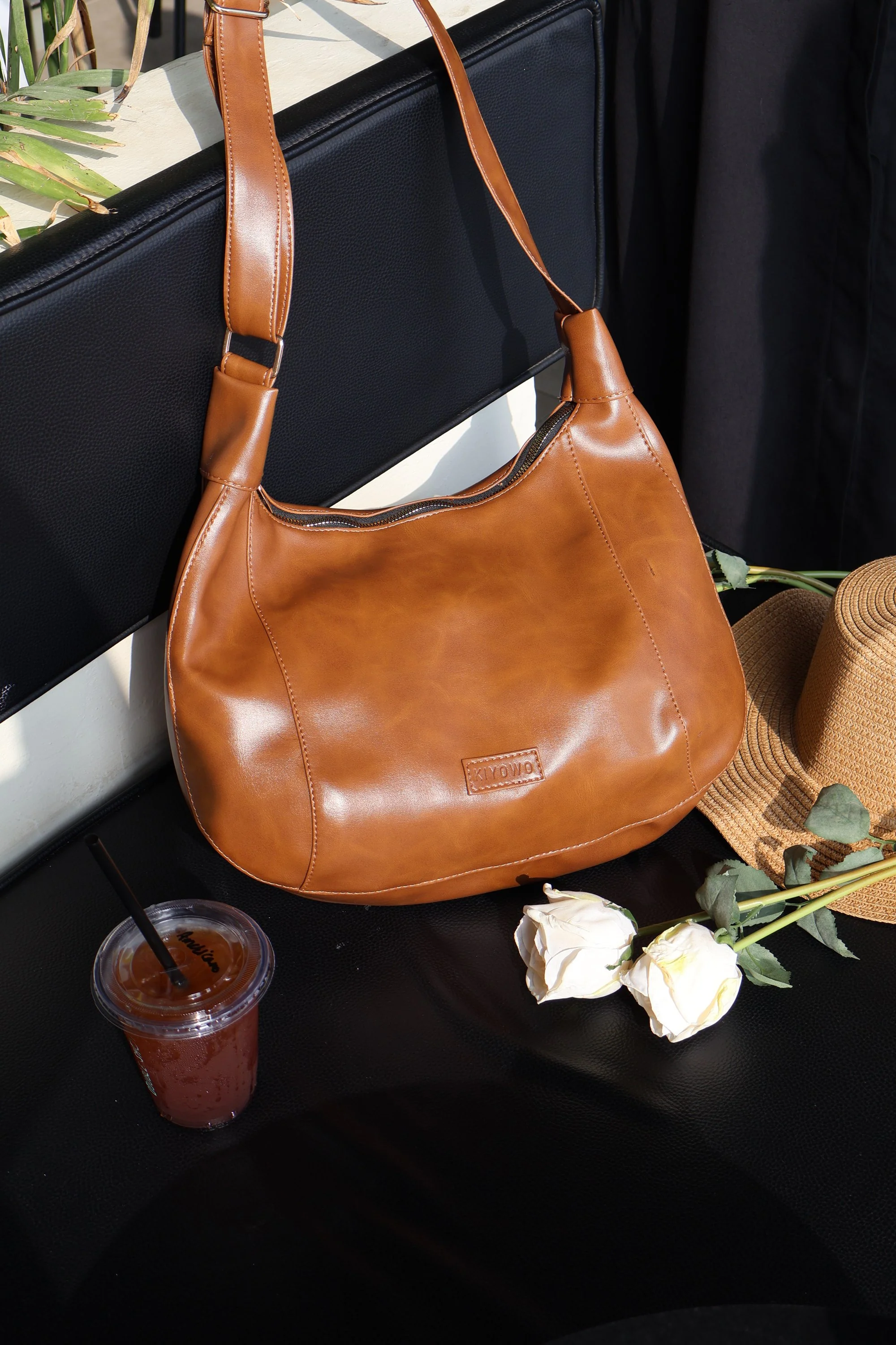 Brown Saddle Faux Leather Bag - Image 3