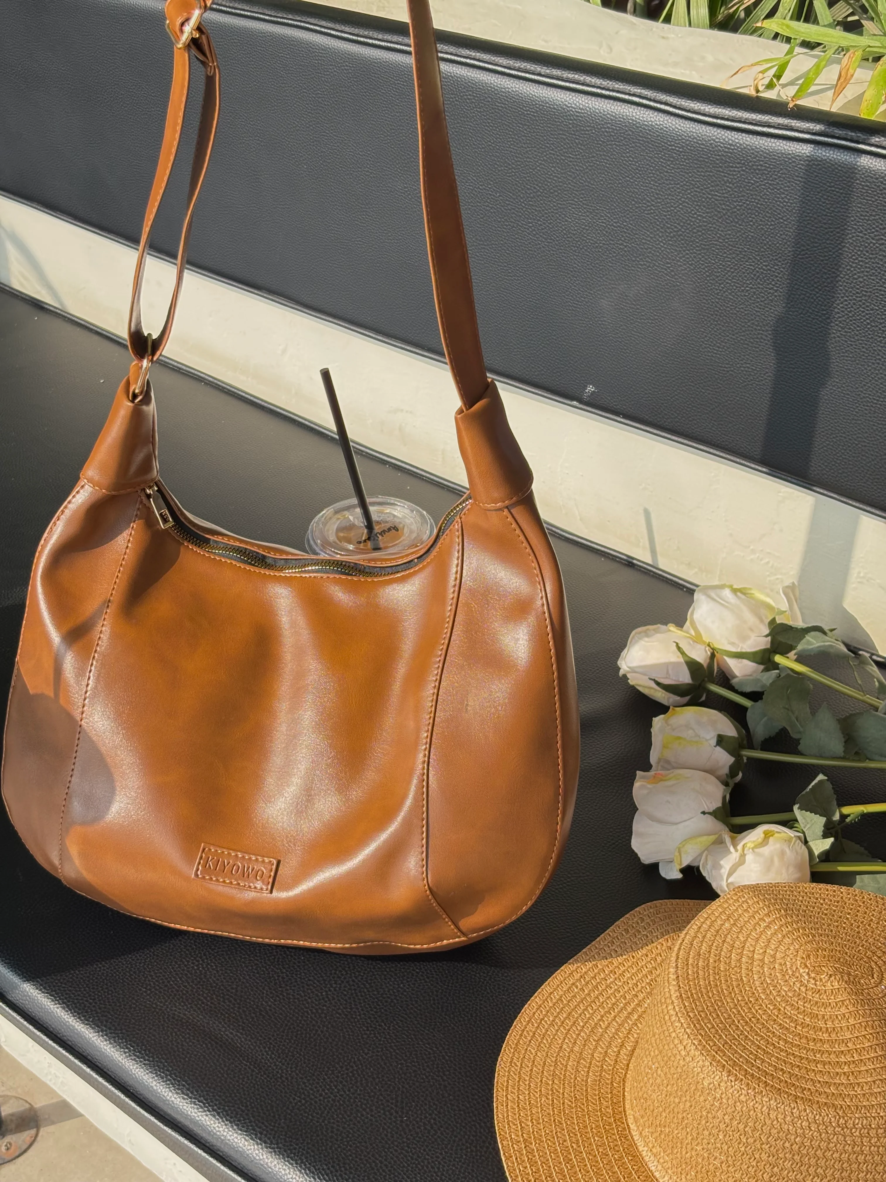 Brown Saddle Faux Leather Bag - Image 5