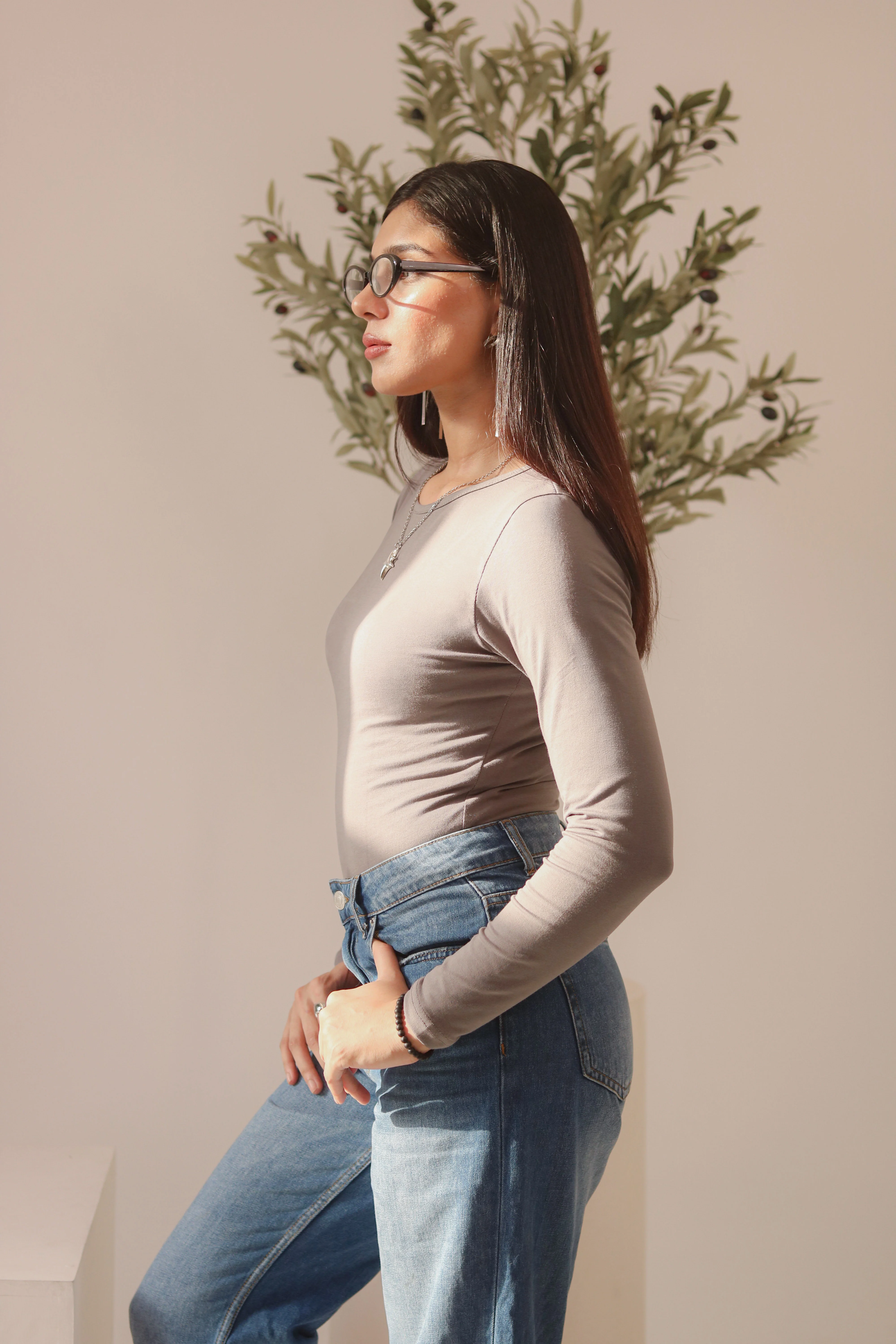 Grey Basic Fitted Full Bodysuit - Image 4