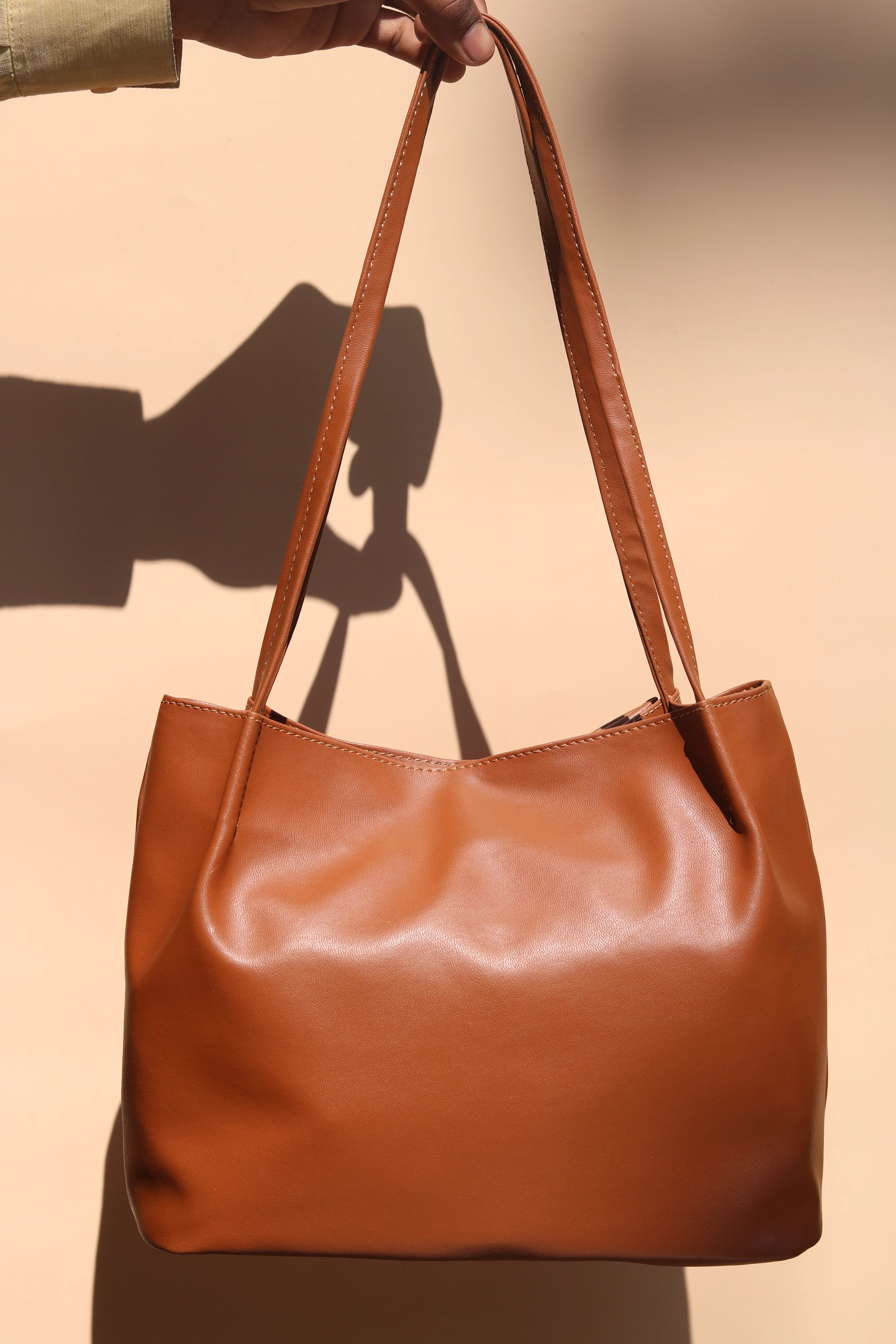 Tan Brown Soft Bow Hand Bag - Image 8
