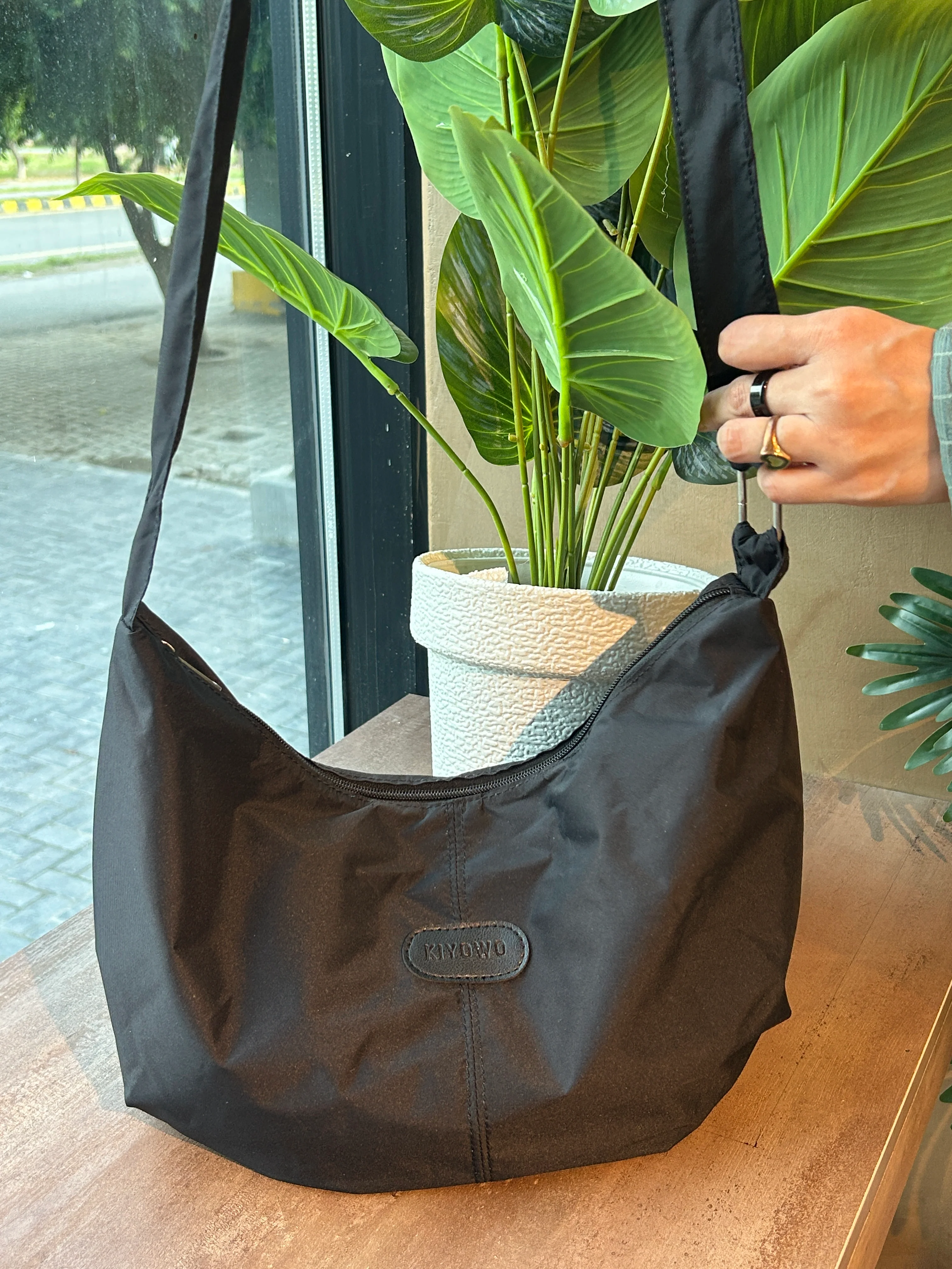 Unisex Black Canvas Sling Bag - Image 3