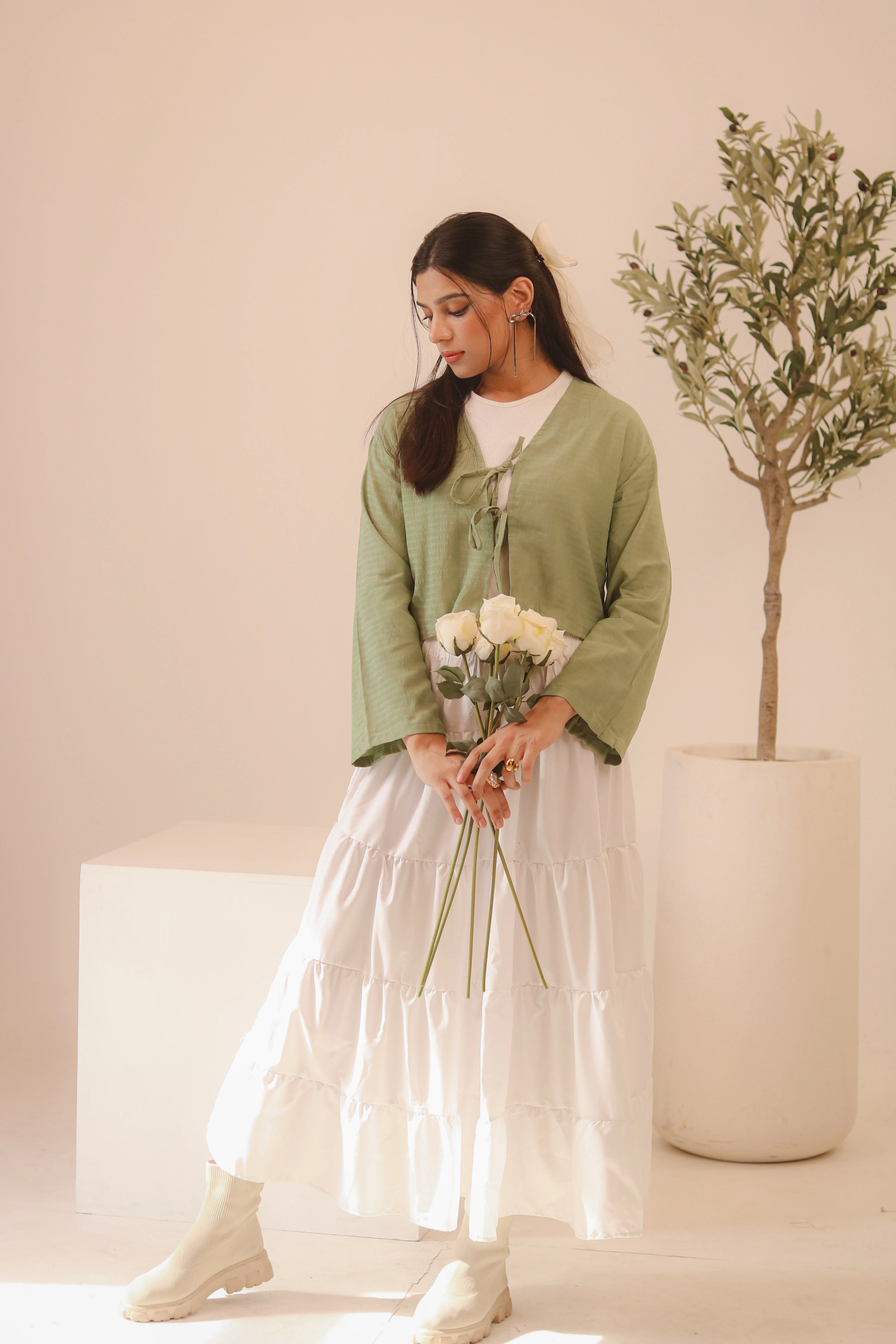 White 4-Tier Ruffle Maxi Skirt - Image 3