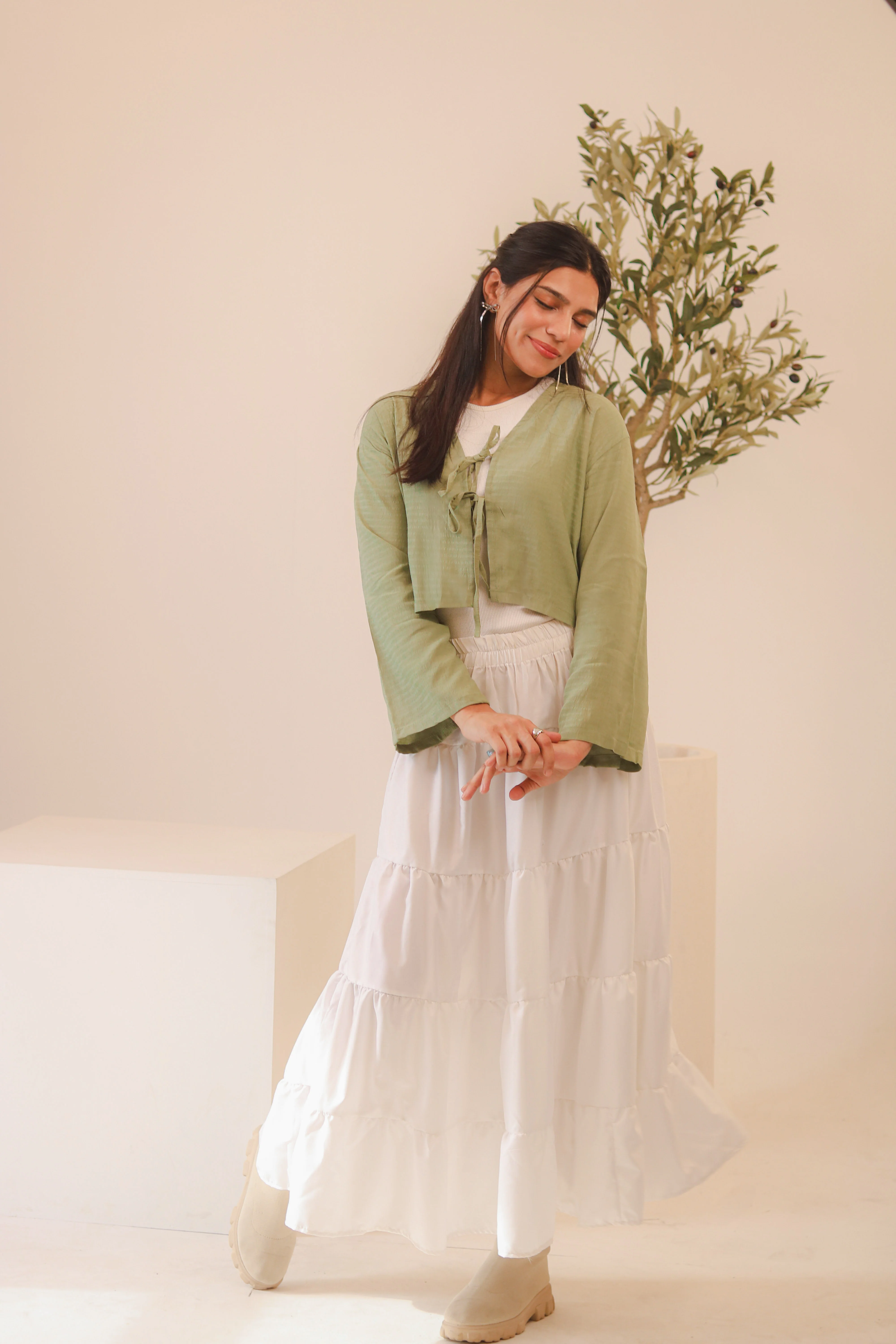 White 4-Tier Ruffle Maxi Skirt - Image 4