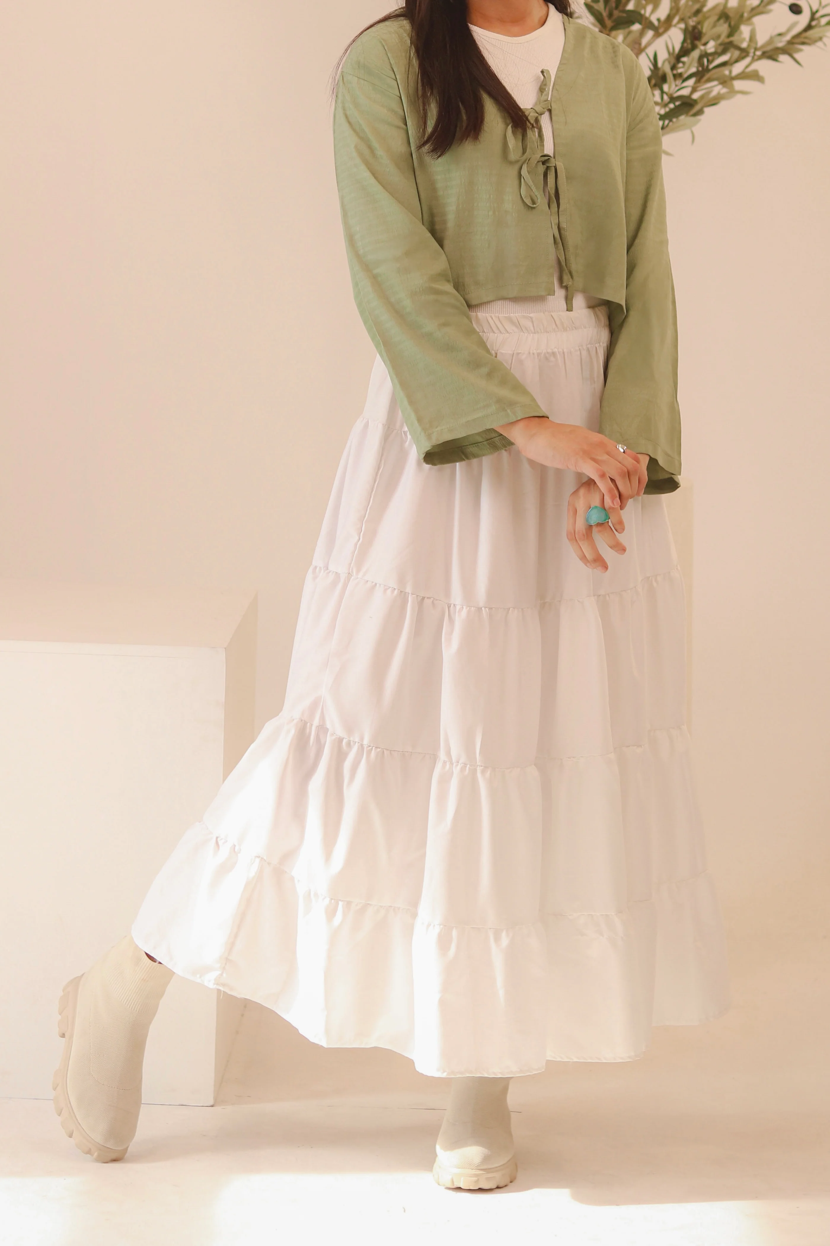 White 4-Tier Ruffle Maxi Skirt - Image 6