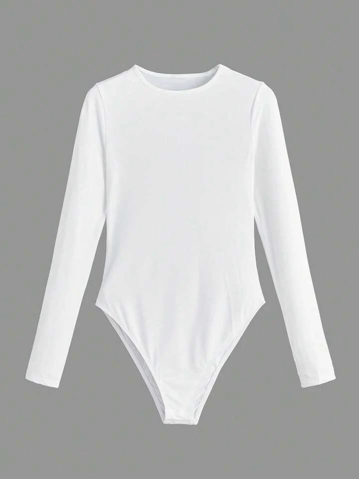 White Basic Fitted Full Bodysuit - Image 5